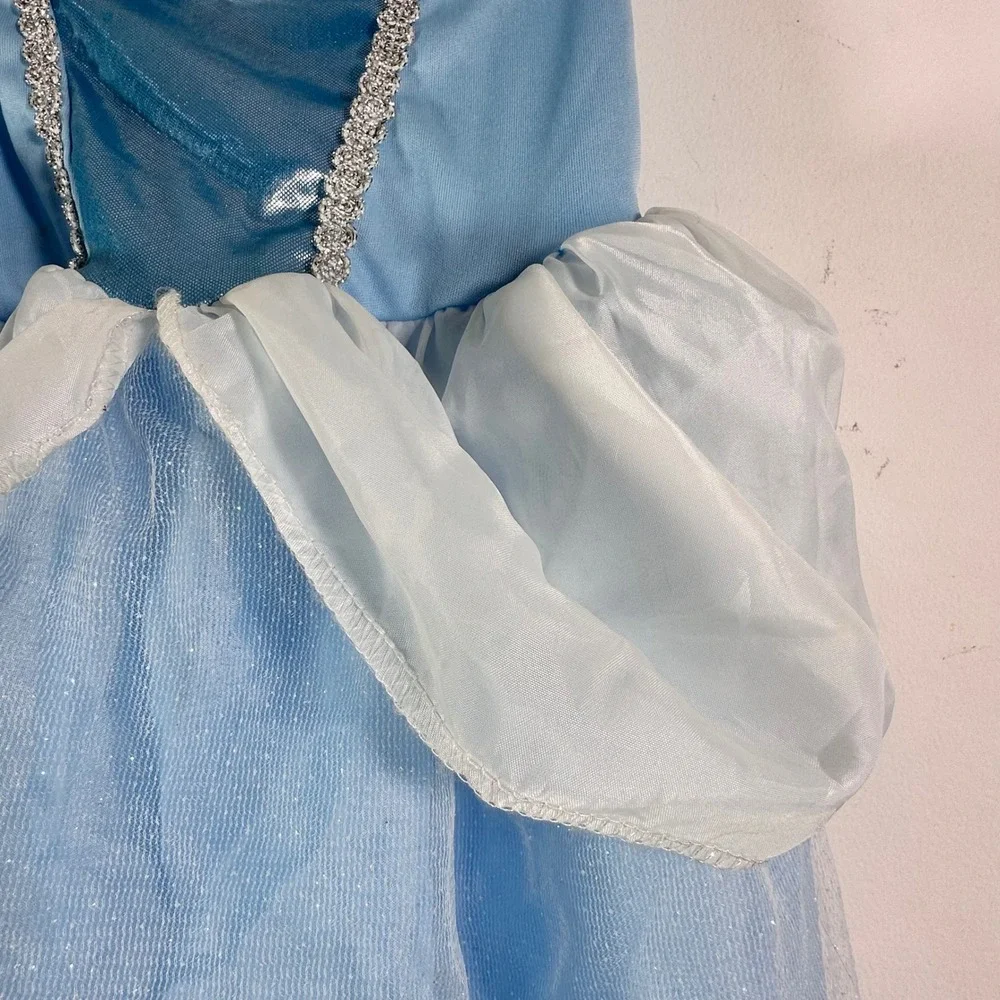 Disney Princess Cinderella Costume Dress Blue Sparkle Cameo Kids Small 4-6X